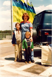 Natalie with our two youngest boys at Frankfurt am Main -- 1978