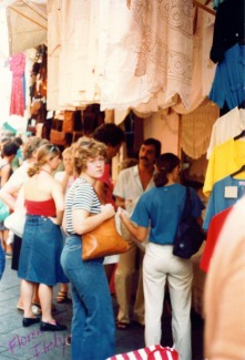 Natalie shopping in Florence, Italy -- 1978